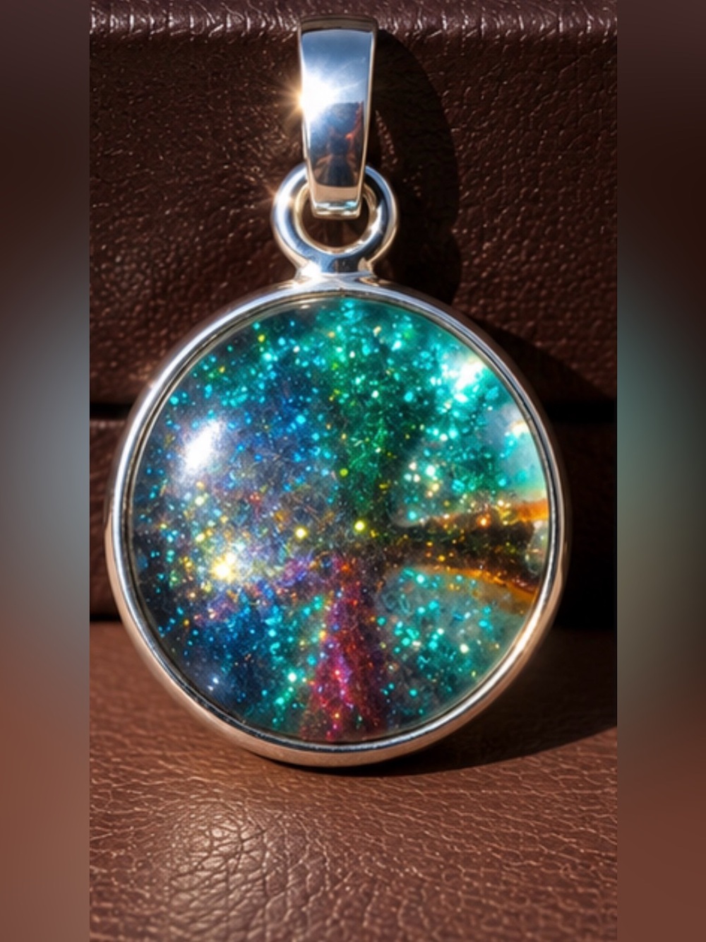 925 stealing Silver Pendant Necklace with Teal Blue Galaxy Resin Disc